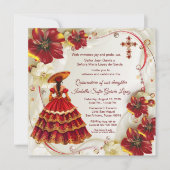 Rode Gouden Bloemen Charra Quinceanera Kaart (Voorkant)