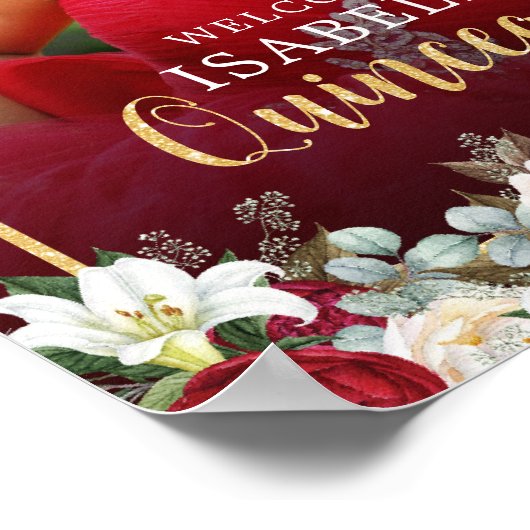 Rode Gouden Bloemen Foto Quinceañera Welkomstbord Poster (Hoek)