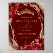 Rode Gouden Bloemen Roos Quinceanera teken Welkom Poster (Voorkant)