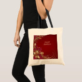 Rode Gouden Bloemen Vakantie Canvas tas (Voorkant (product))