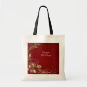 Rode Gouden Bloemen Vakantie Canvas tas (Voorkant)