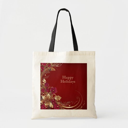 Rode Gouden Bloemen Vakantie Canvas tas (Voorkant)