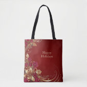 Rode Gouden Bloemen Vakantie Canvas tas (Voorkant)