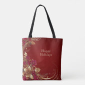 Rode Gouden Bloemen Vakantie Canvas tas (Achterkant)