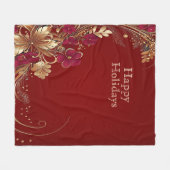Rode Gouden Bloemen Vakantie Fleece Deken (Voorkant (Horizontaal))