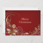 Rode Gouden Bloemen Vakantie Kaart (Voorkant)