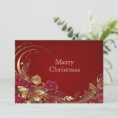 Rode Gouden Bloemen Vakantie Kaart (Staand voorkant)