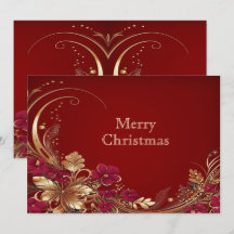 Rode Gouden Bloemen Vakantie Kaart