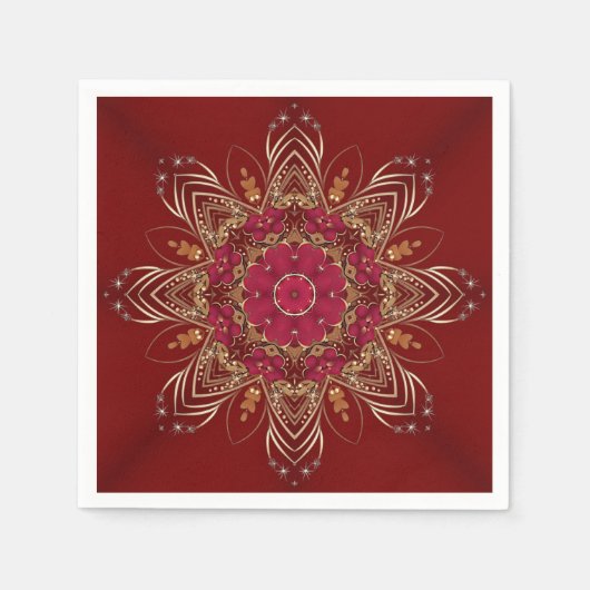 Rode Gouden Bloemen Vakantie Servet (Voorkant)