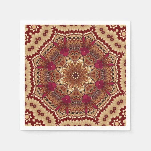 Rode Gouden Bloemen Vakantie Servet (Voorkant)