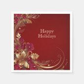 Rode Gouden Bloemen Vakantie Servet (Voorkant)