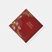 Rode Gouden Bloemen Vakantie Servet (Hoek)