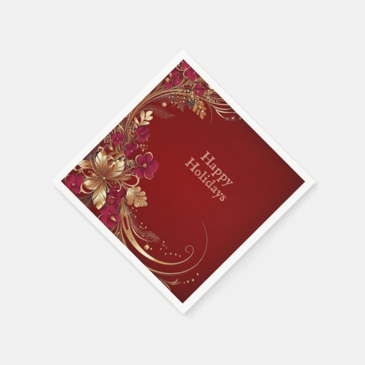 Rode Gouden Bloemen Vakantie Servet (Hoek)