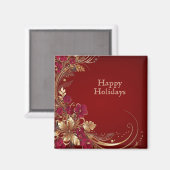 Rode Gouden Bloemen Vakantiemagnet Magneet (Voorkant / Achterkant)