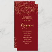 Rode Gouden Bloemen Verjaardagsprogramma Programmakaart (Voorkant / Achterkant)