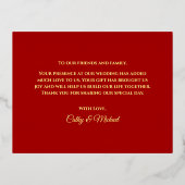 Rode gouden bloemenkrans Chinese bruiloft dank u Folie Uitnodiging Briefkaart (Achterkant)