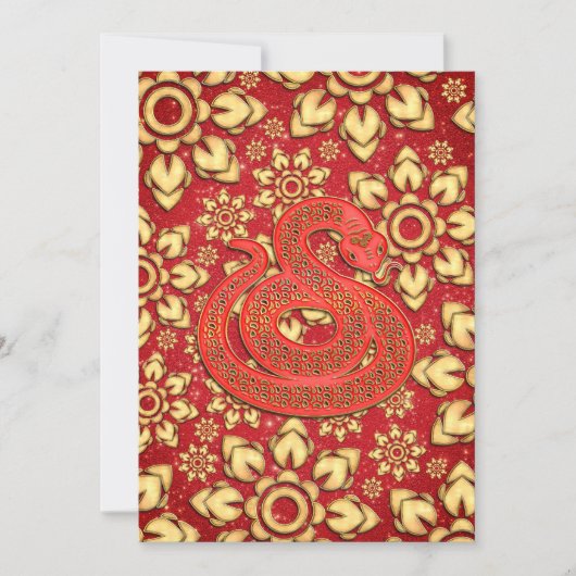 Rode Gouden Bloemenslang 2025 Chinees Nieuwjaarsfe Kaart (Voorkant)