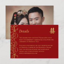 Rode gouden bloemfoto Chinese huwelijksdetails