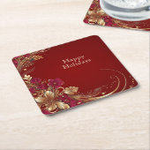Rode Gouden Bloemige Kerst Papier Coaster Kartonnen Onderzetters (Schuin)