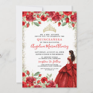 Rode Gouden Bloemige Quinceanera Kaart
