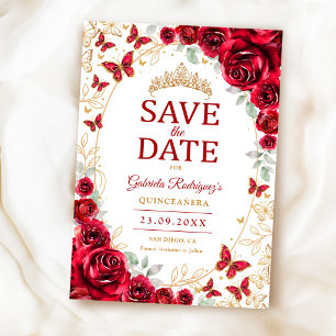 Rode Gouden Bloemige Quinceanera Save The Date