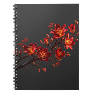Rode & Gouden Bloemige Tak Spiraal Notebook Notitieboek