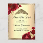 Rode Gouden Bloemrozen Quinceanera Bewaar de Datum Briefkaart (Voorkant)