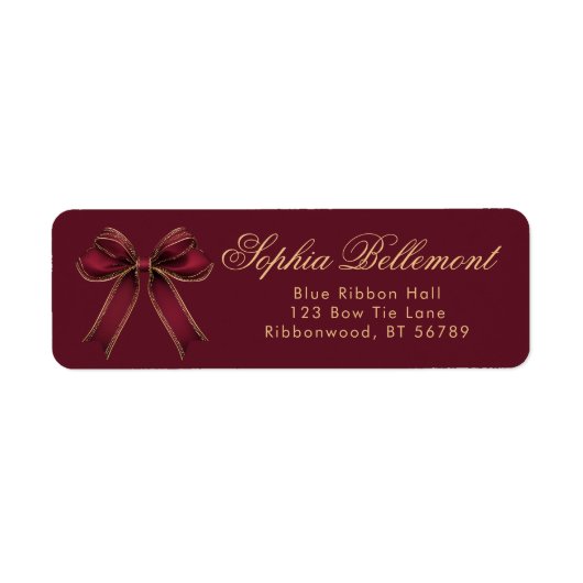Rode Gouden Boog Kerst Retouradres Etiket (Voorkant)
