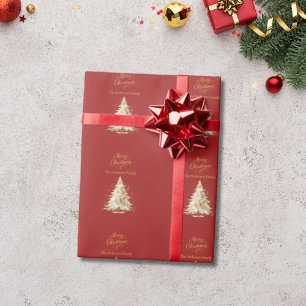 Rode gouden boom sneeuw Kerstmis Cadeaupapier