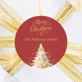 Rode gouden boom sneeuw Kerstmis Ronde Sticker