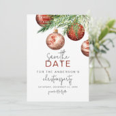Rode & Gouden Boomversiering | Kerstfeestje Save The Date (Staand voorkant)
