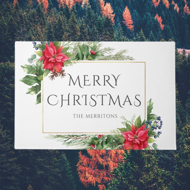 Rode Gouden Botanische Waterverf Kerstvakantie Deurmat (Creator heeft geüpload)