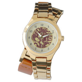 Rode gouden Brocade Patroon Horloge
