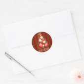 Rode & Gouden Bubbels Kerstboom Ronde Sticker (Envelop)