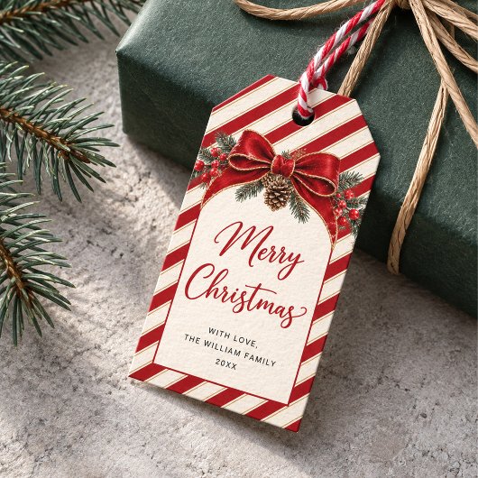 Rode Gouden Candy Cane Streep Cadeaulabel