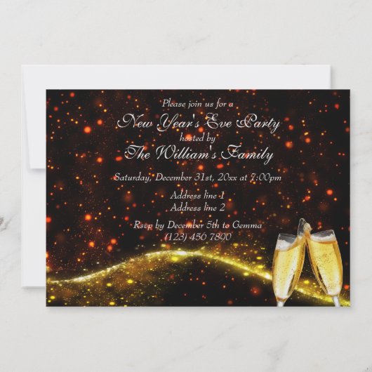 Rode, gouden champagne en klok oudejaarsavond kaart (Achterkant)