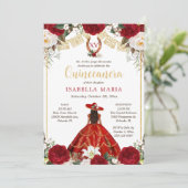 Rode & Gouden Charra met Foto Mexicaanse Quinceañe Kaart (Staand voorkant)
