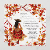 Rode Gouden Charra Quinceanera Kaart (Voorkant / Achterkant)