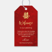 Rode Gouden Chinese Bruiloft Welkom Cadeaulabel (Voorkant)