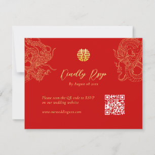 Rode gouden Chinese huwelijksdraak feniks QR-code RSVP Kaartje