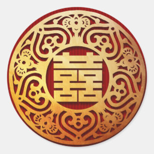 rode gouden chinese huwelijksstickers met dubbel g ronde sticker