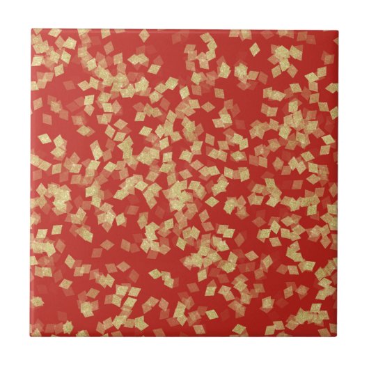 Rode Gouden Confetti Abstract   Tegeltje (Voorkant)