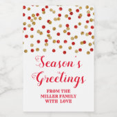 Rode Gouden Confetti Kerstmis Seizoen Groeten Wijn Etiket (Enkel label)