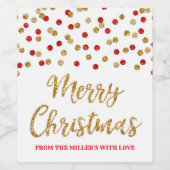 Rode Gouden Confetti Merry Christmas Custom Wijn Etiket (Enkel label)