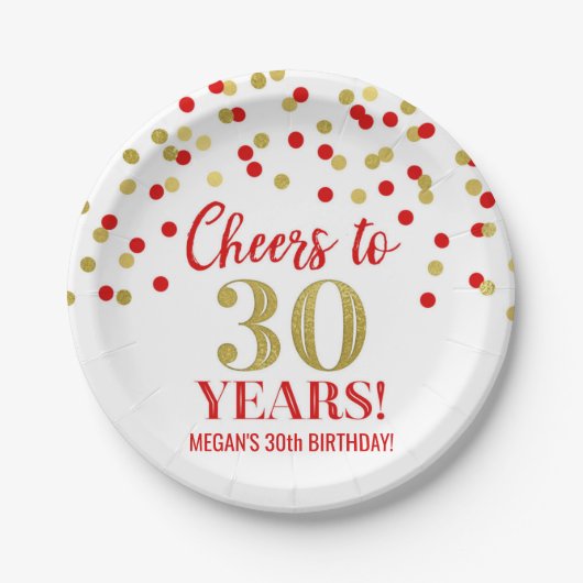 Rode gouden Confetti tot 30 jaar 's avonds Papieren Bordje (Voorkant)