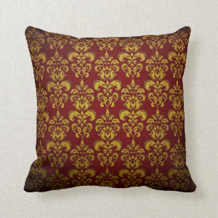 Rode & Gouden Damast Look Kussen