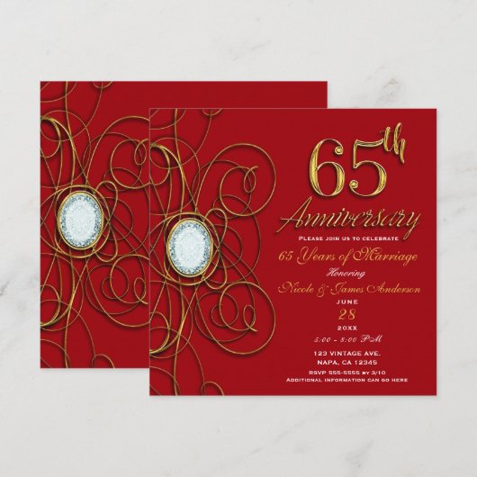 Rode & Gouden Diamant 65 65e Verjaardag Kaart (Voorkant / Achterkant)