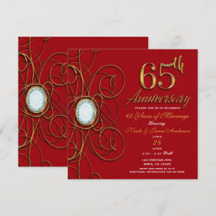 Rode & Gouden Diamant 65 65e Verjaardag Kaart