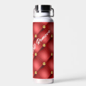 Rode Gouden Diamant Tufted Water Bottle Custom Tex Waterfles (Achterkant)