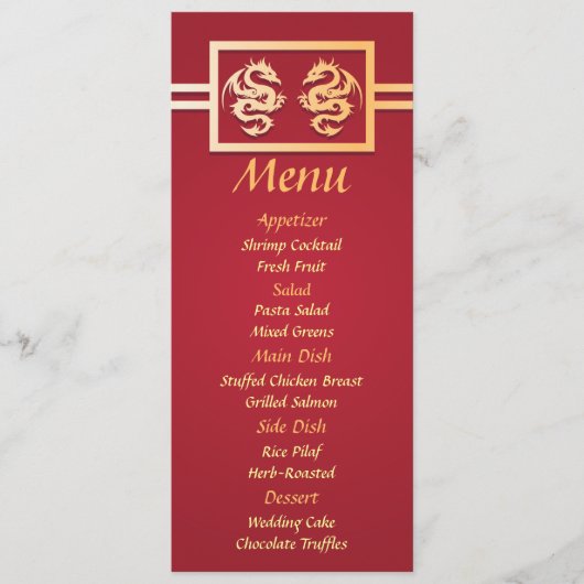 Rode & Gouden Draak Trouwreceptie Diner Menu (Voorkant)